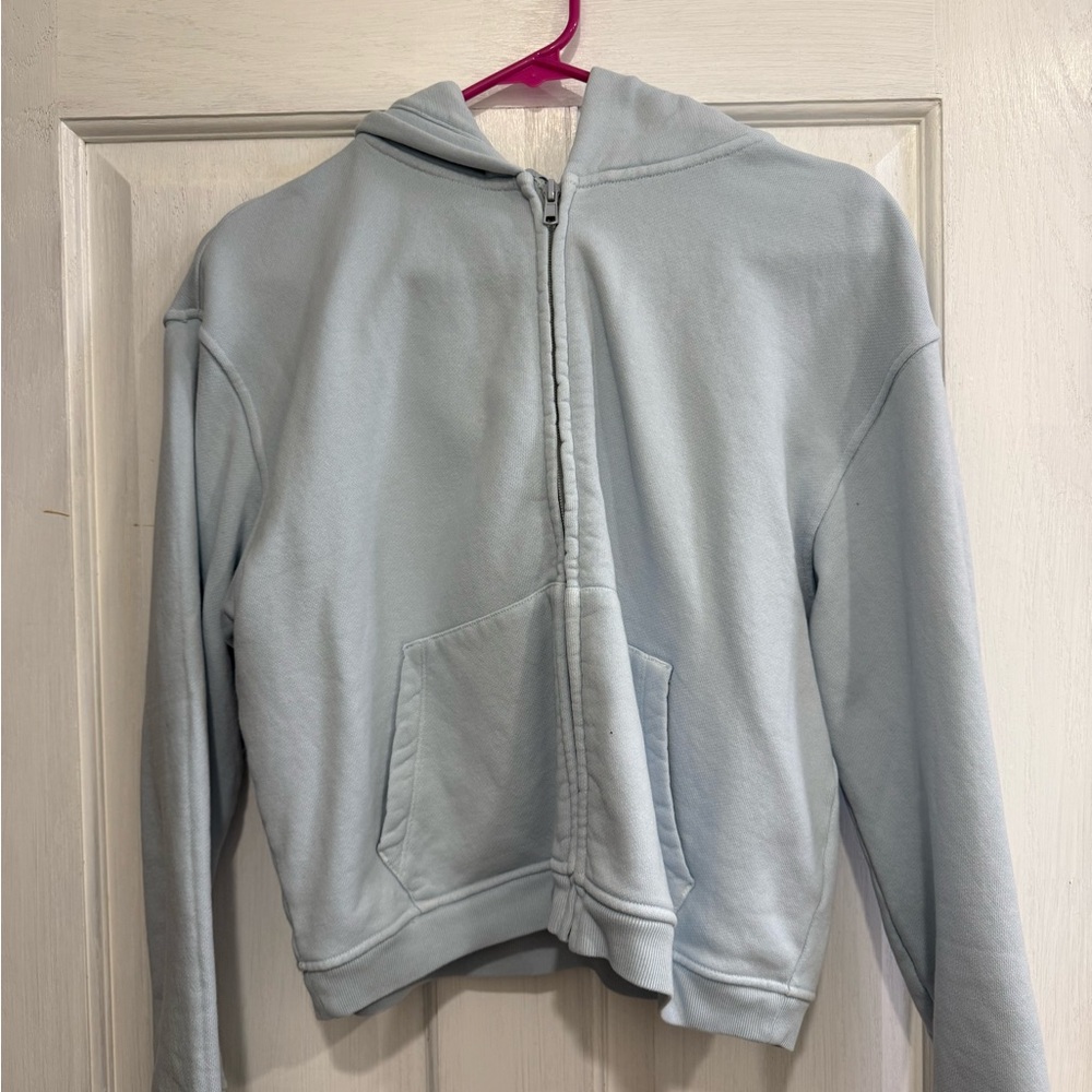 *SET* - SKIMS Light Blue Cropped Full-Zip Sweatshirt & Sweatpants Set